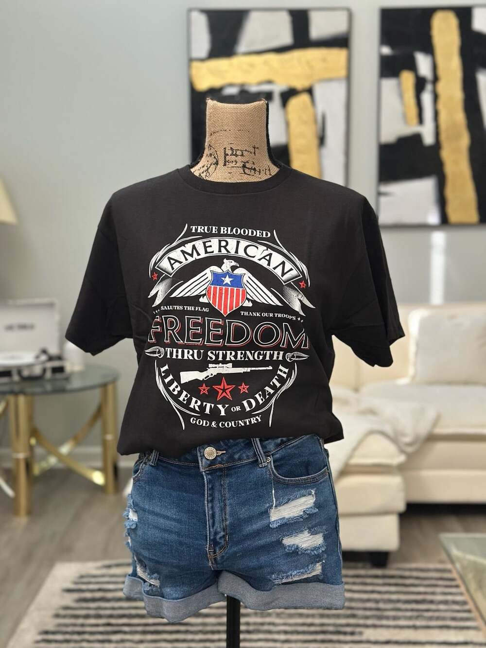 Delta Pro Weight True Blooded American Freedom Thru Strength Graphic T-Shirt